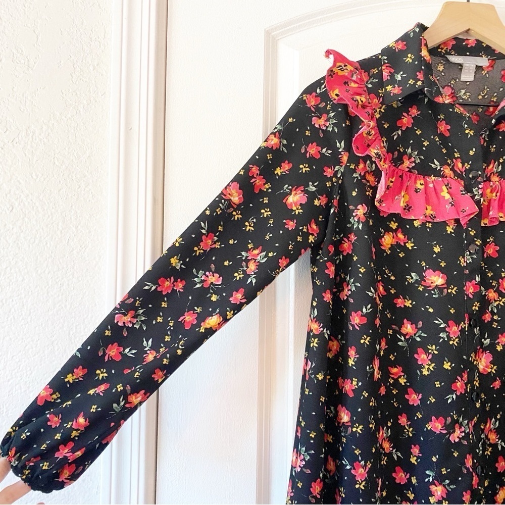 ASOS Floral Ruffle Button Front Shirt Dress Cottagecore - Picture 2 of 10